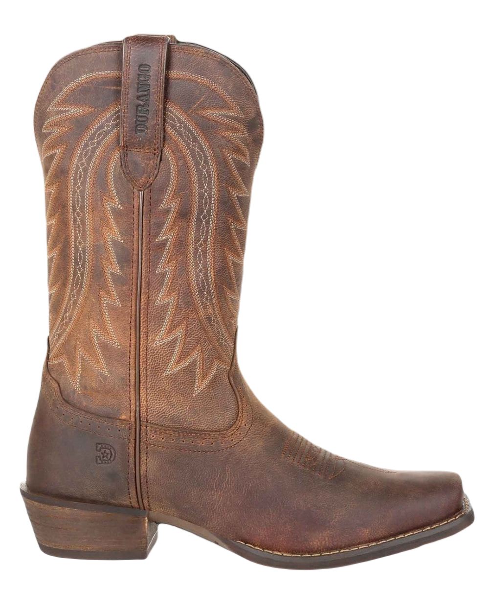 Distressed Sunset Brown Coloured Durango Mens Rebel Frontier Western Boots on White Background
