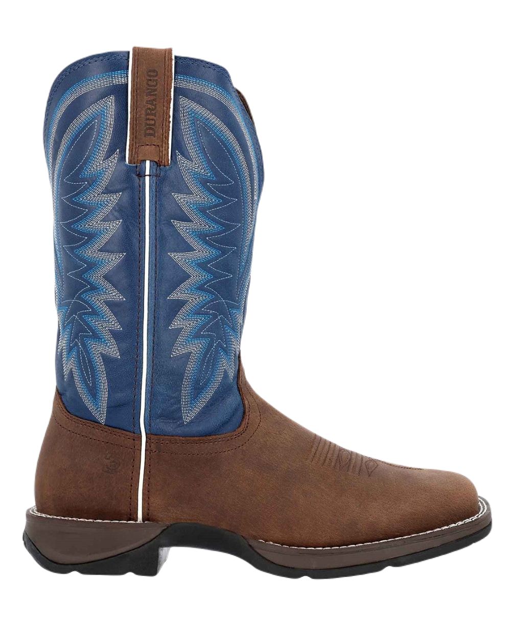 Saddle Brown Denim Blue Coloured Durango Mens DDB0429 Rebel Western Boots on White Background
