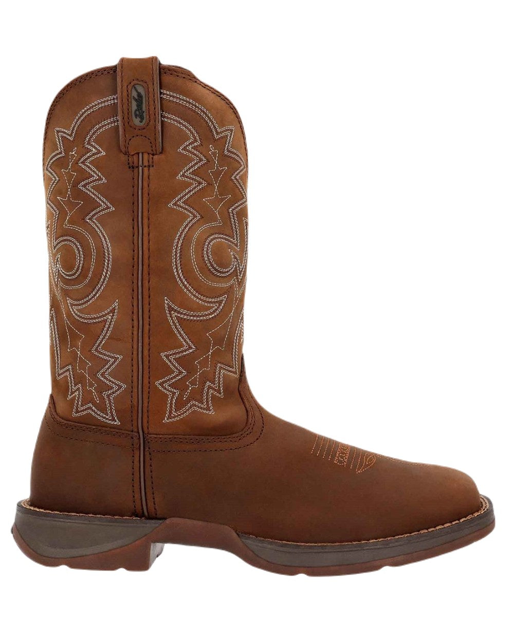 Brown Coloured Durango Mens Rebel Waterproof Western Boots on White Background
