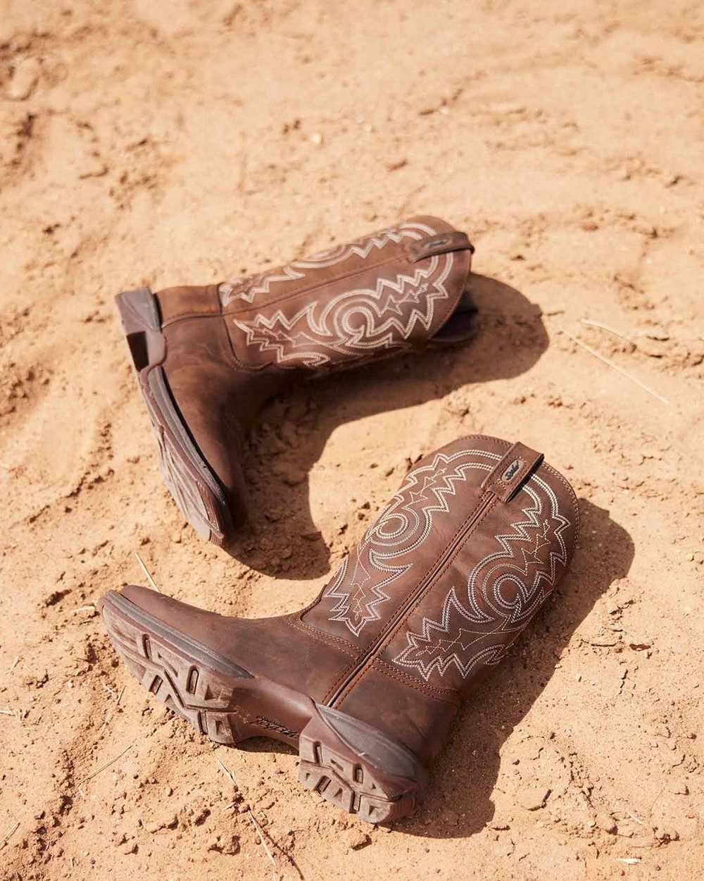 Brown Coloured Durango Mens Rebel Waterproof Western Boots on Outdoor Background

