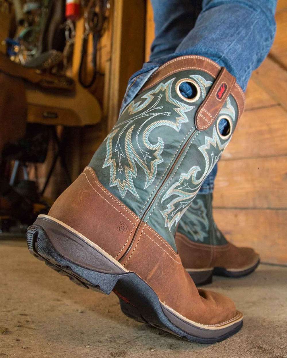 Saddlehorn Clover Coloured Durango Mens Rebel Pull-On Western Boots on Indoor Background
