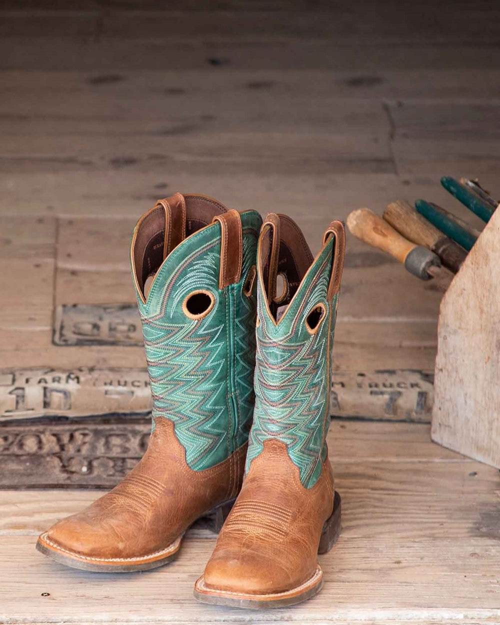 Wheat Tidal Teal Coloured Durango Womens Rebel Pro Western Cowboy Boots on White Background
