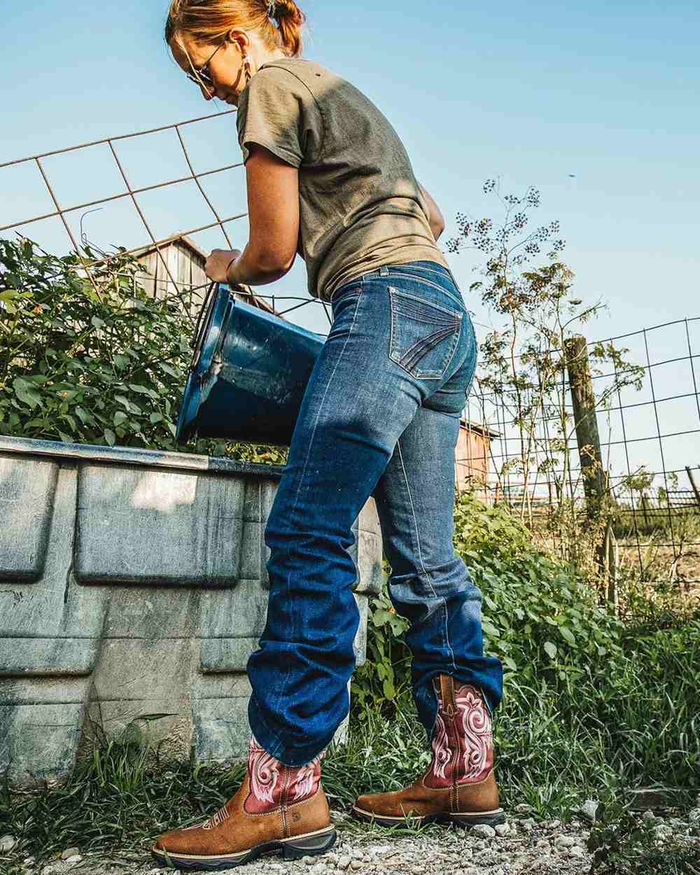 Briar Brown Rusty Red Coloured Durango Womens Briar Brown Rebel Western Boots on Garden Background

