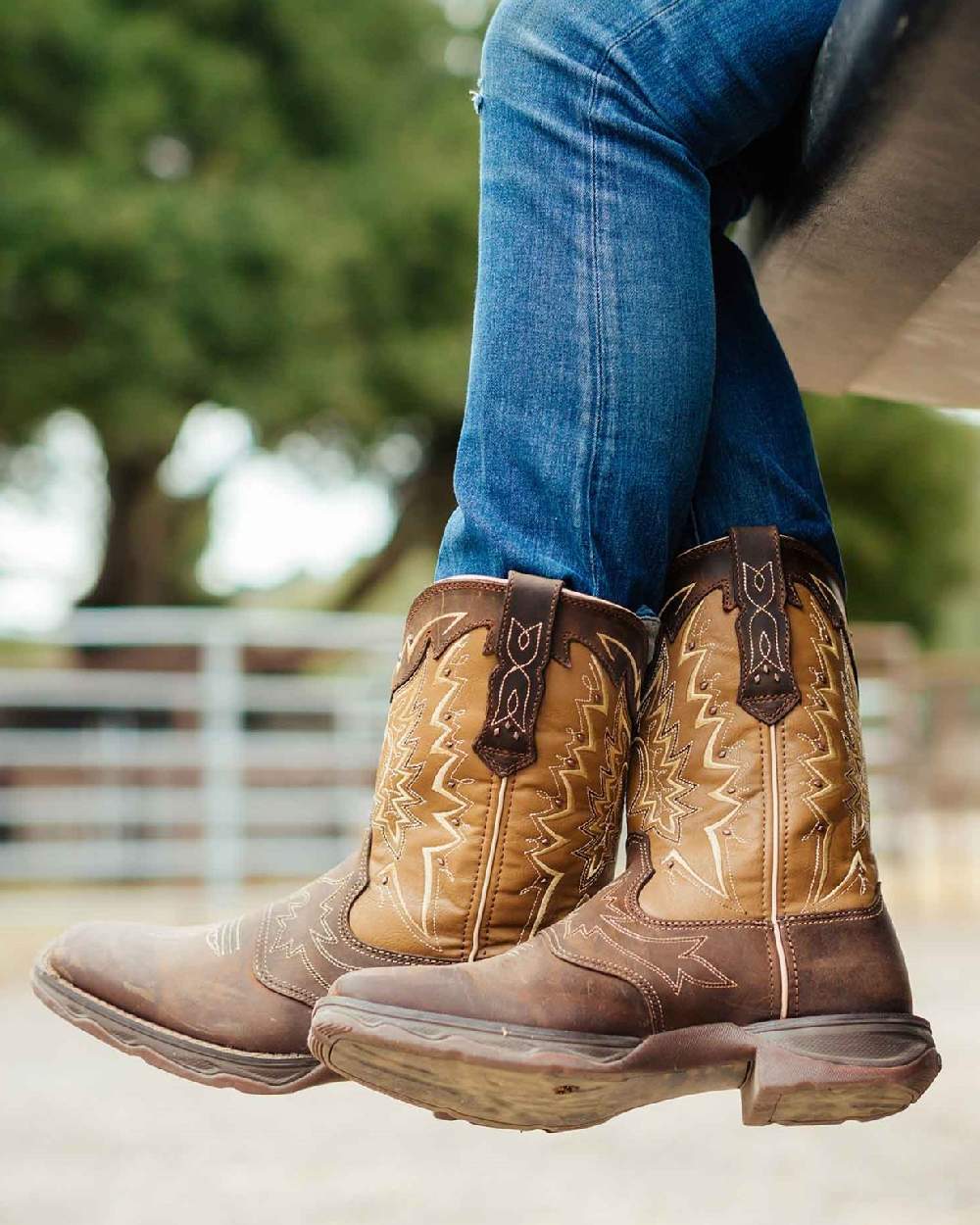 Nicotine Brown Coloured Durango Womens Rebel Western Style Boots on Outdoor Background
