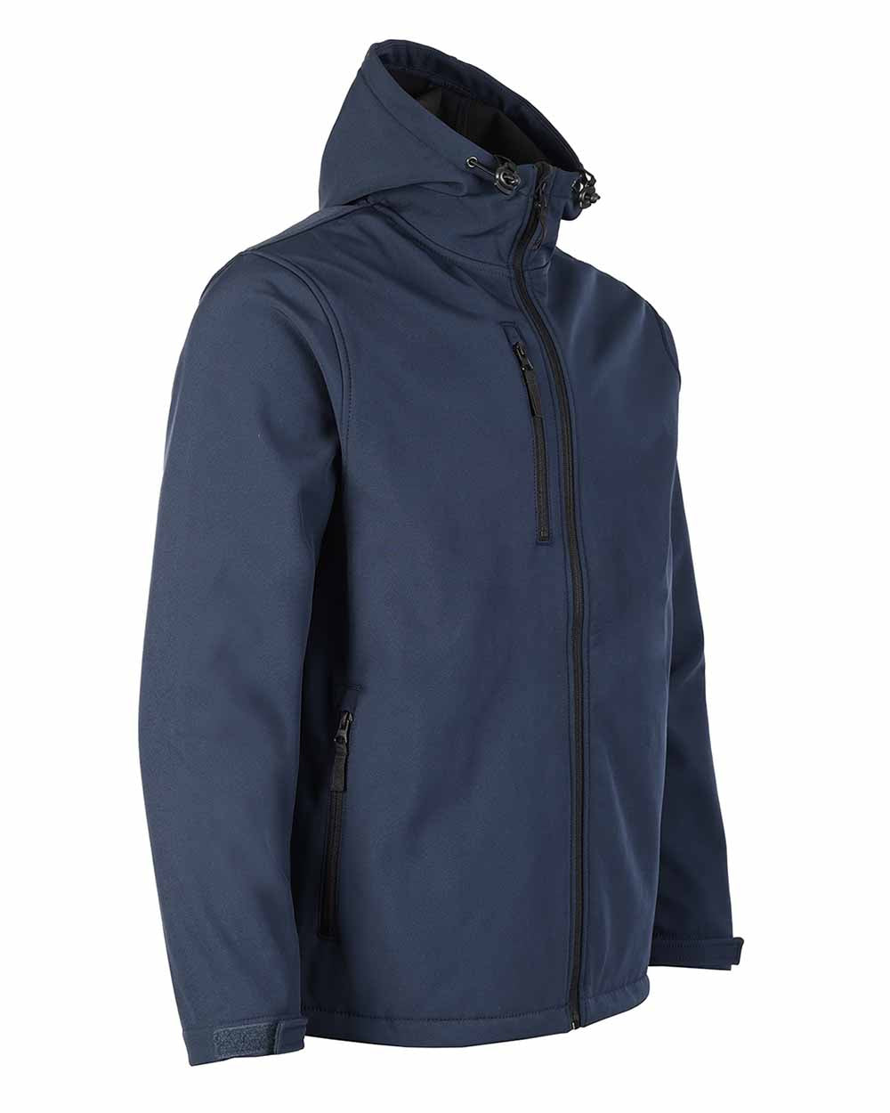 Navy Blue Coloured Fort Holkham Hooded Softshell Jacket On A White Background 