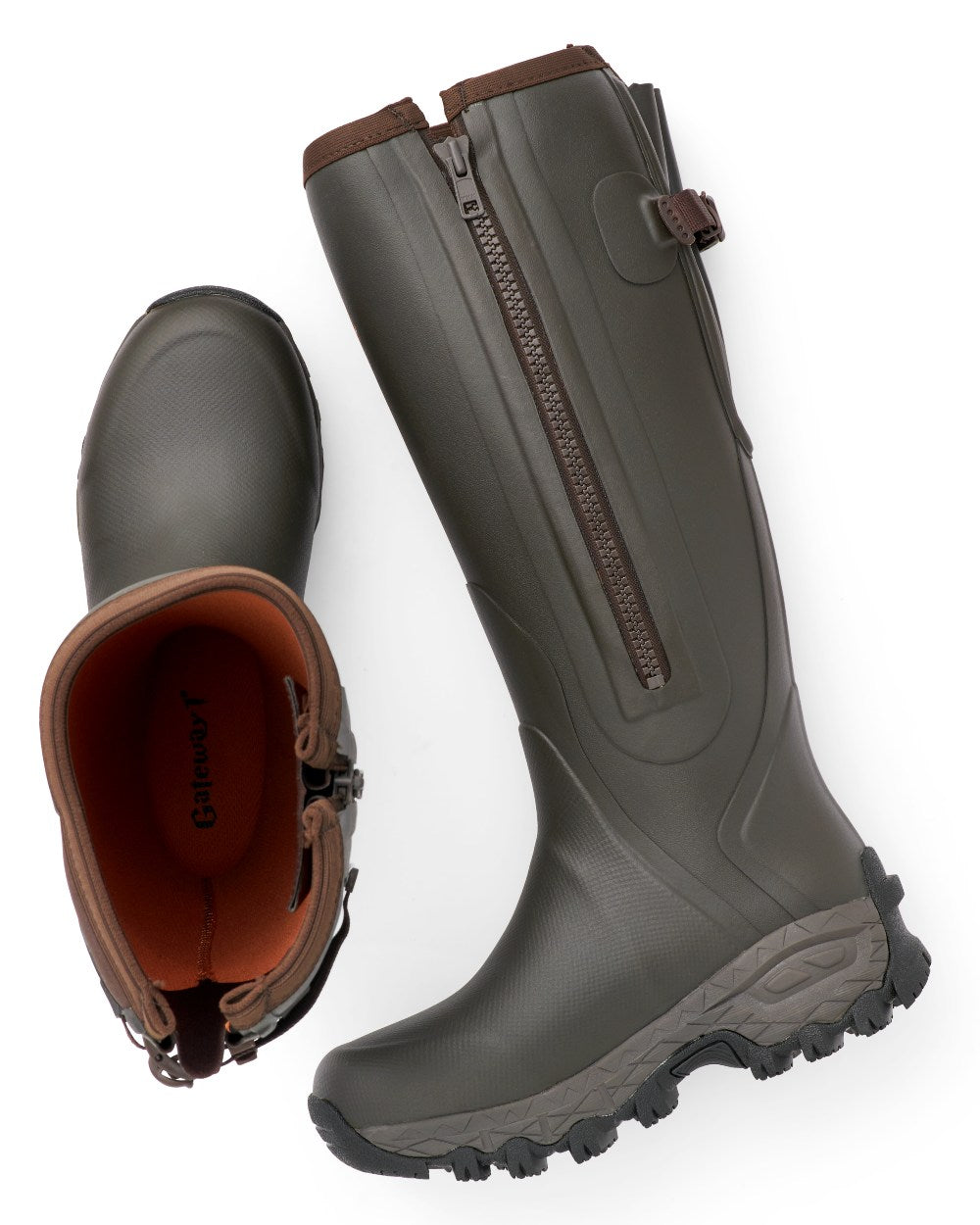 Dark Brown coloured Gateway1 Moor Country Lady 17&quot; 3mm Side-Zip Wellingtons on white background 