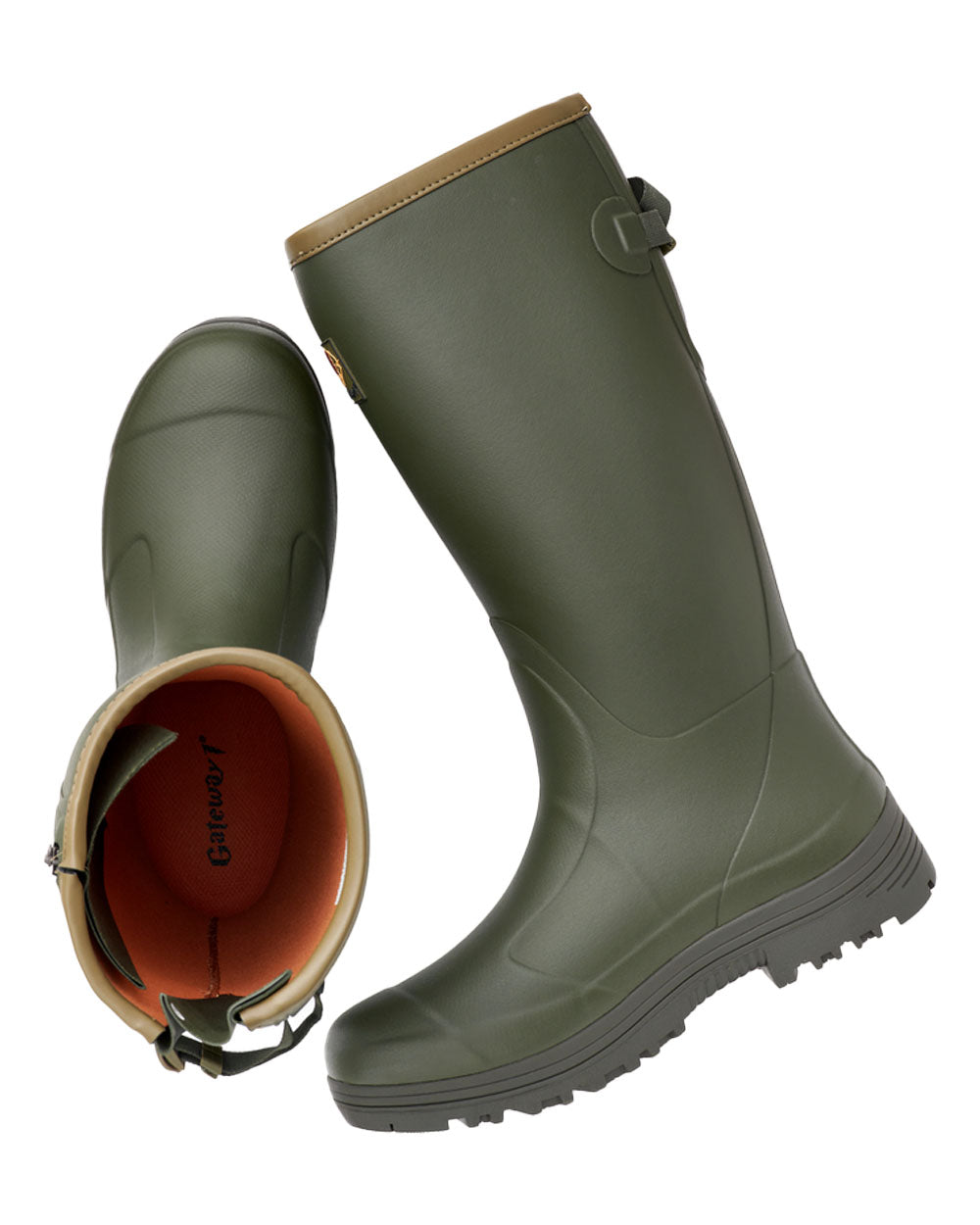 Dark Olive coloured Gateway1 Pheasant Game 18&quot; 5mm Side-Zip Wellingtons on White background 