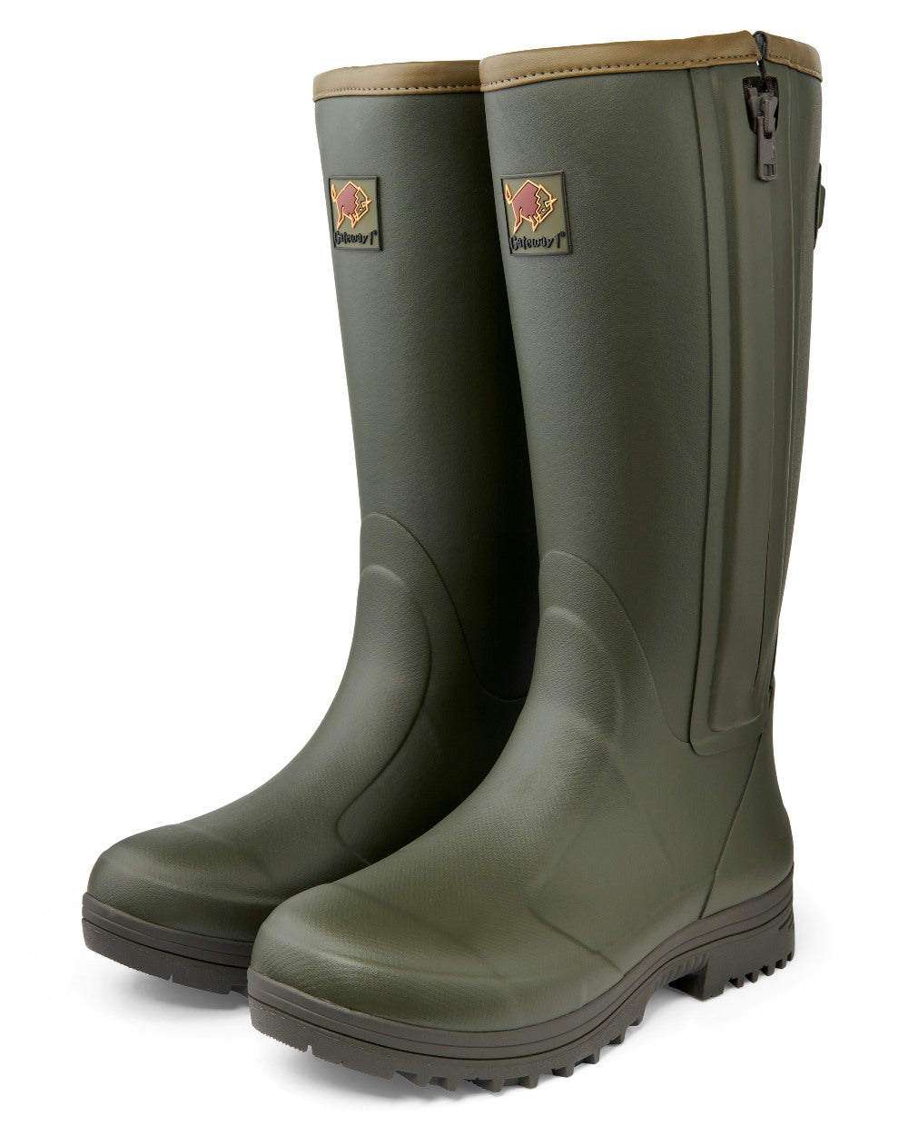 Dark Olive coloured Gateway1 Pheasant Game Lady 17&quot; 5mm side-zip Wellingtons on white background 