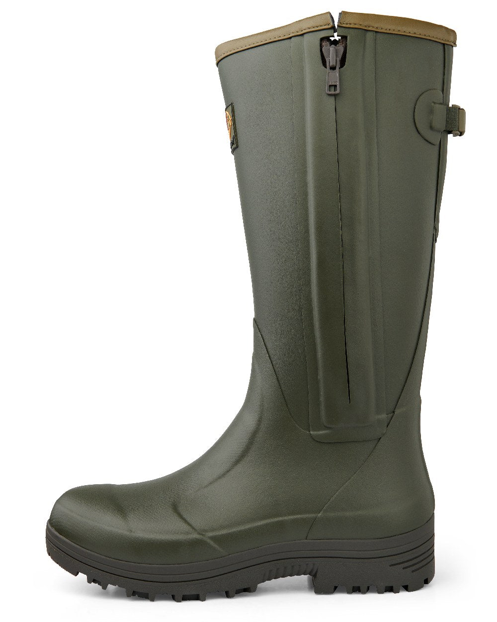 Dark Olive coloured Gateway1 Pheasant Game Lady 17&quot; 5mm side-zip Wellingtons on white background 