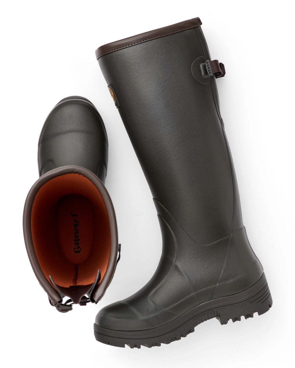 Dark brown coloured Gateway1 Pheasant Game Lady 17&quot; 5mm Wellingtons on white background 