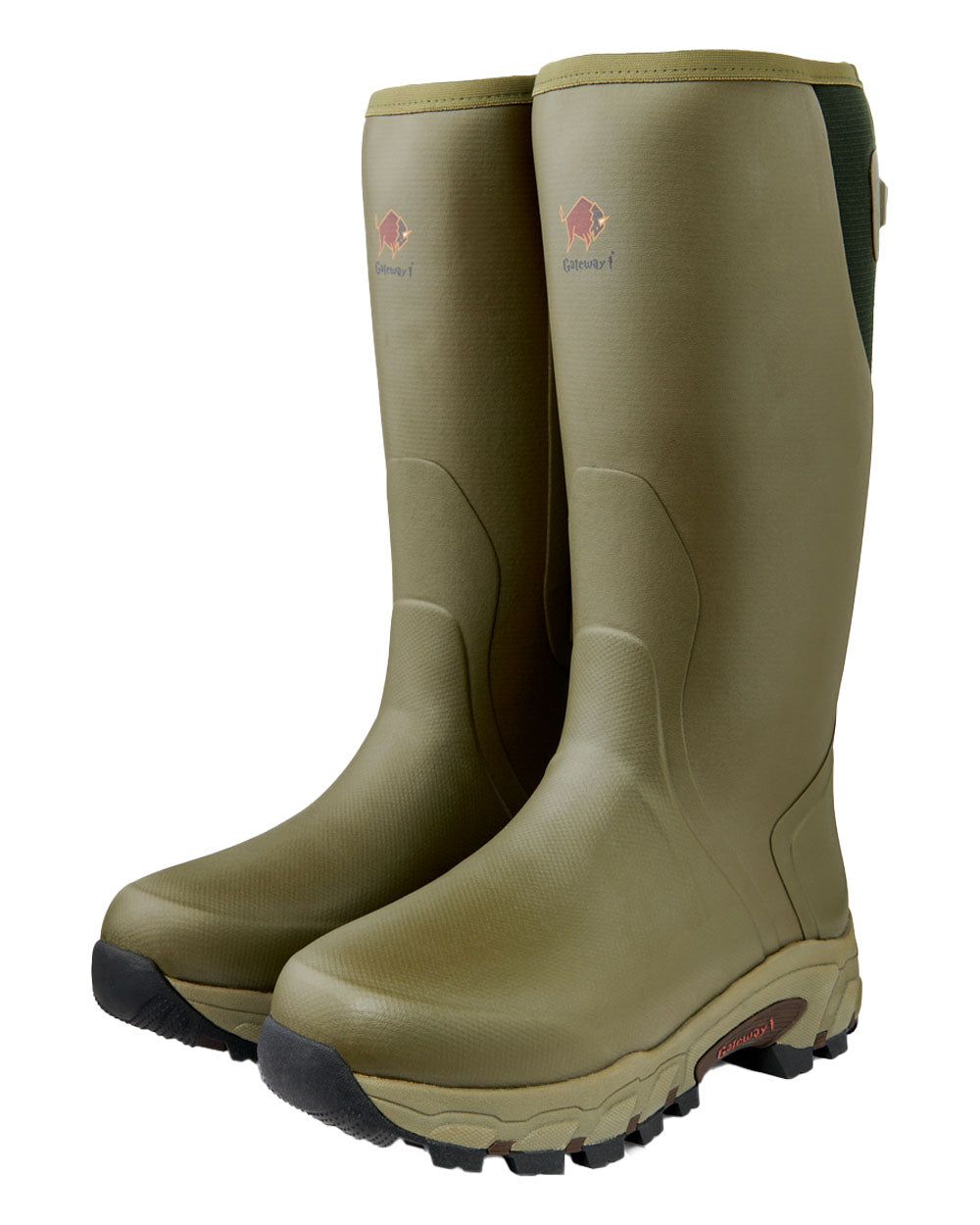 Olive coloured Gateway1 Pro Shooter 18&quot; 7mm Wellingtons on White background 
