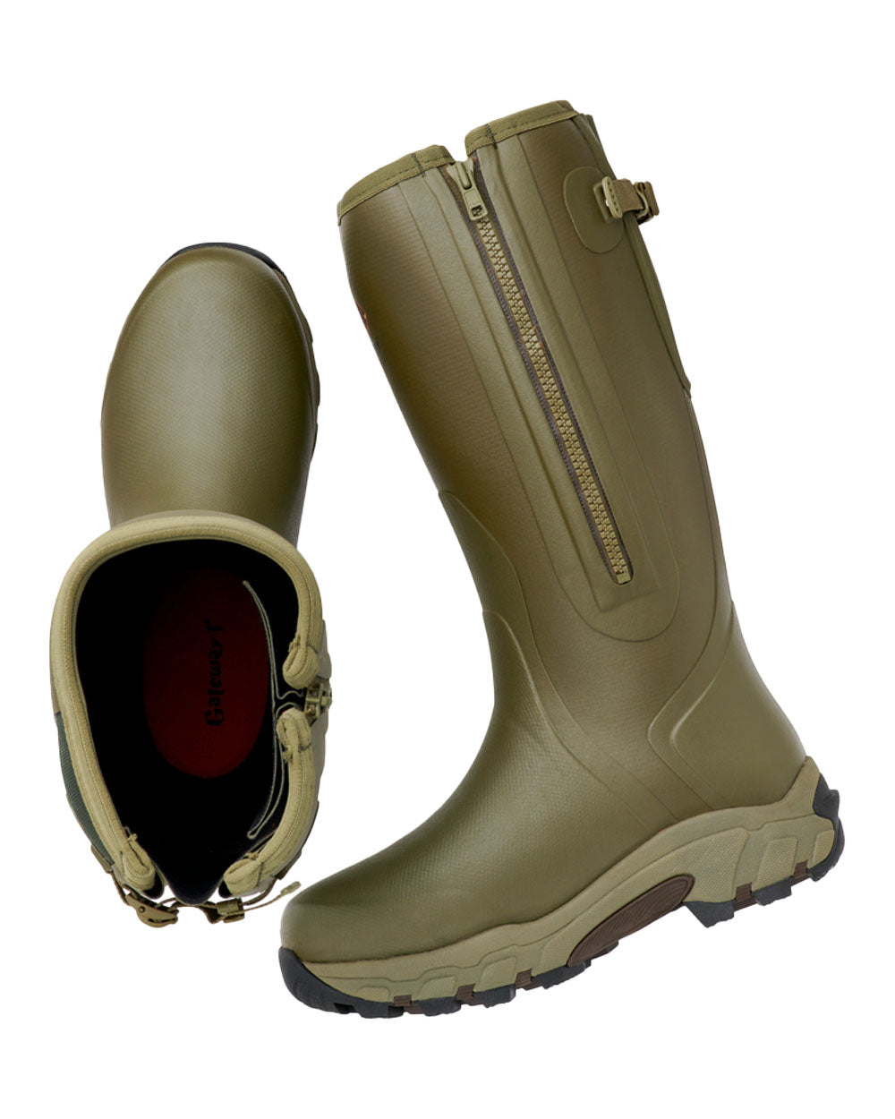 Olive coloured Gateway1 Pro Shooter 18&quot; 7mm Wellingtons on White background 