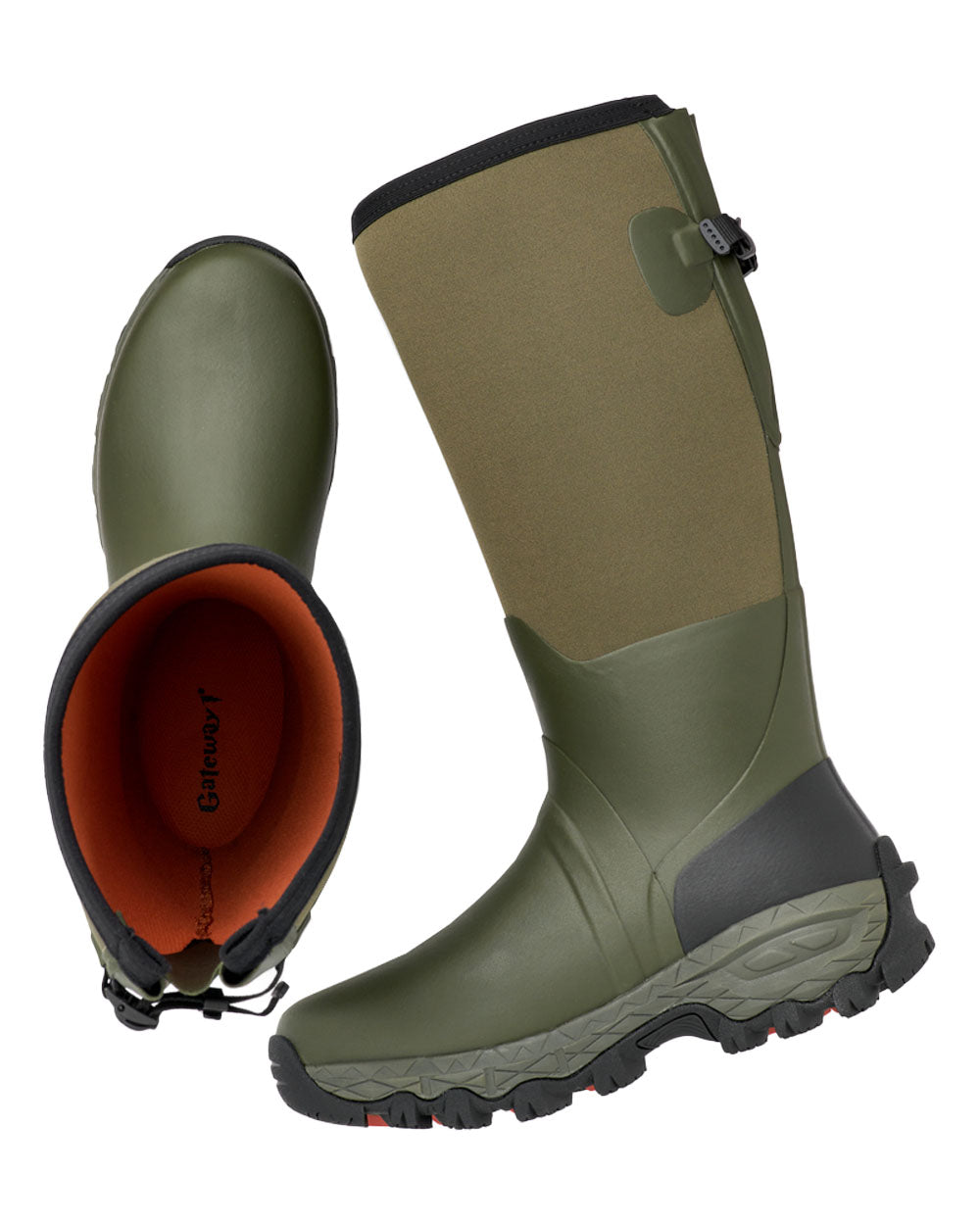 Khaki coloured Gateway1 Woodwalker 18&quot; 4mm Wellingtons on White background 