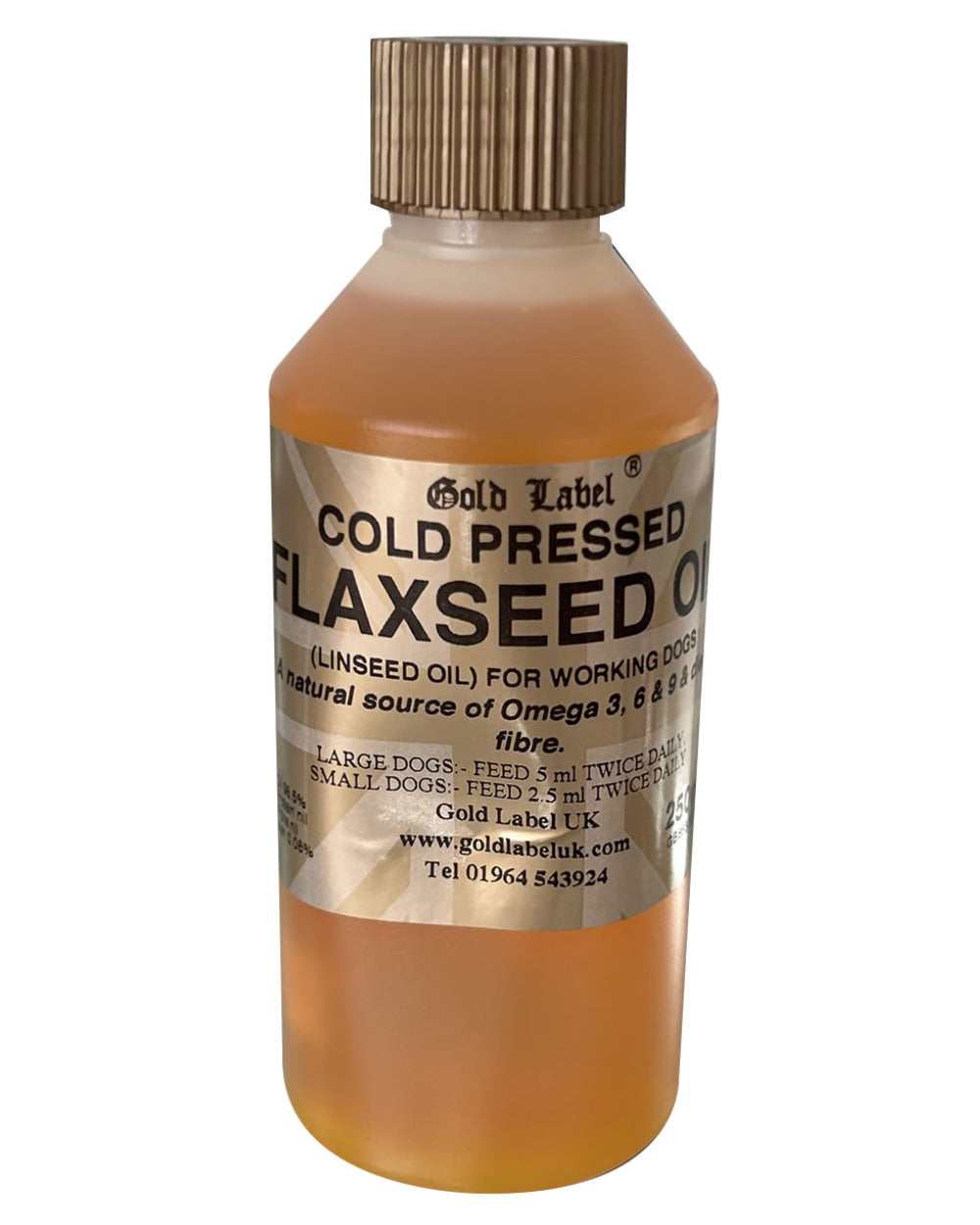 Gold Label Canine Flaxseed Oil On A White Background