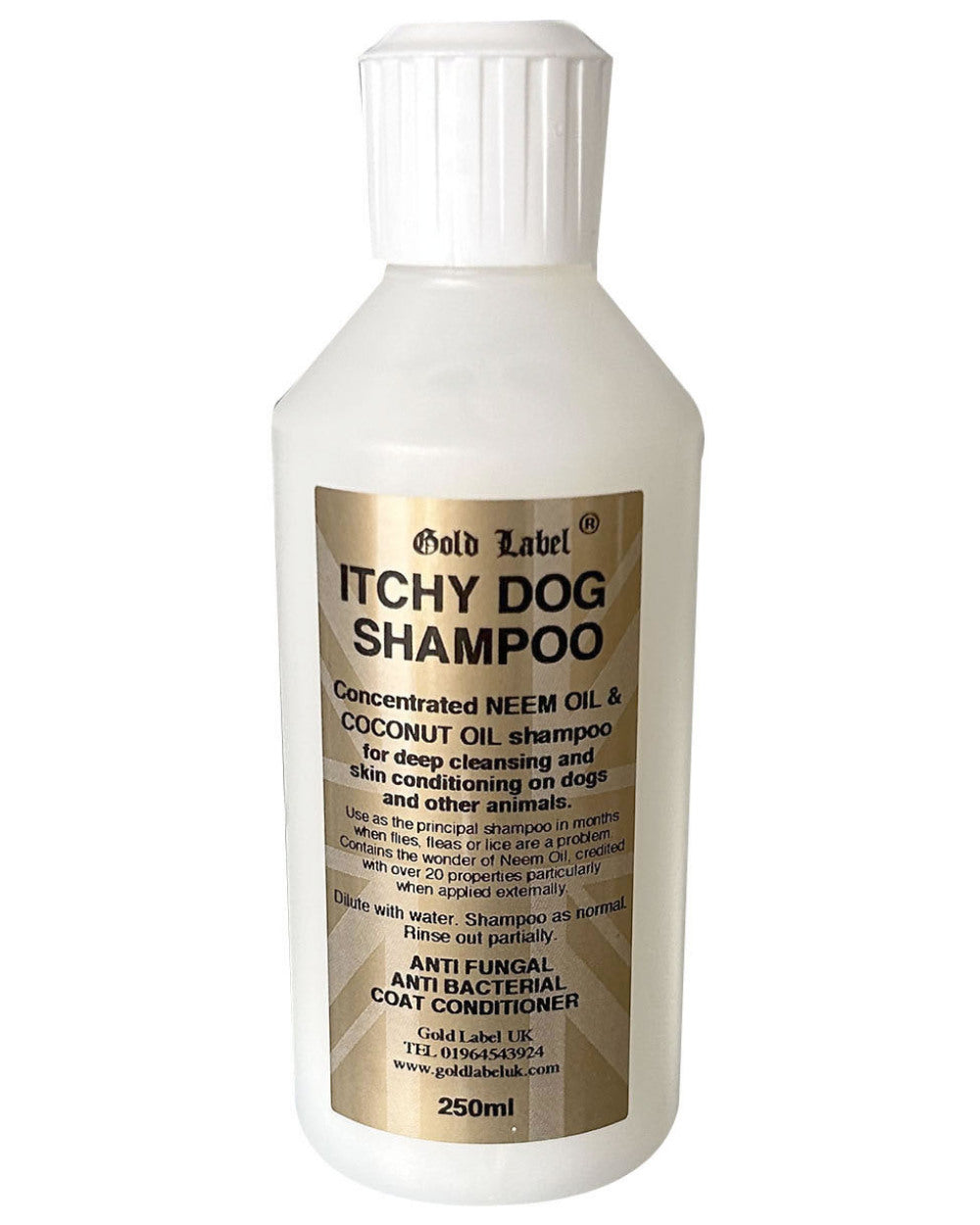 Gold Label Canine Itchy Dog Shampoo On A White Background