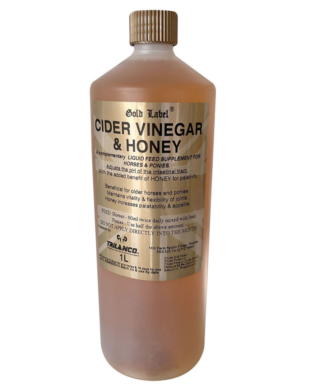 Gold Label Cider Vinegar &amp; Honey On A White Background