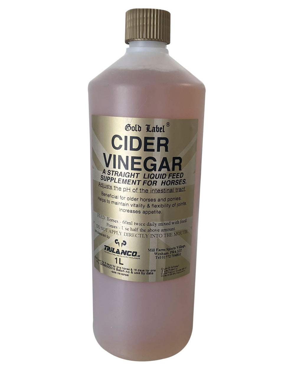 Gold Label Cider Vinegar On A White Background