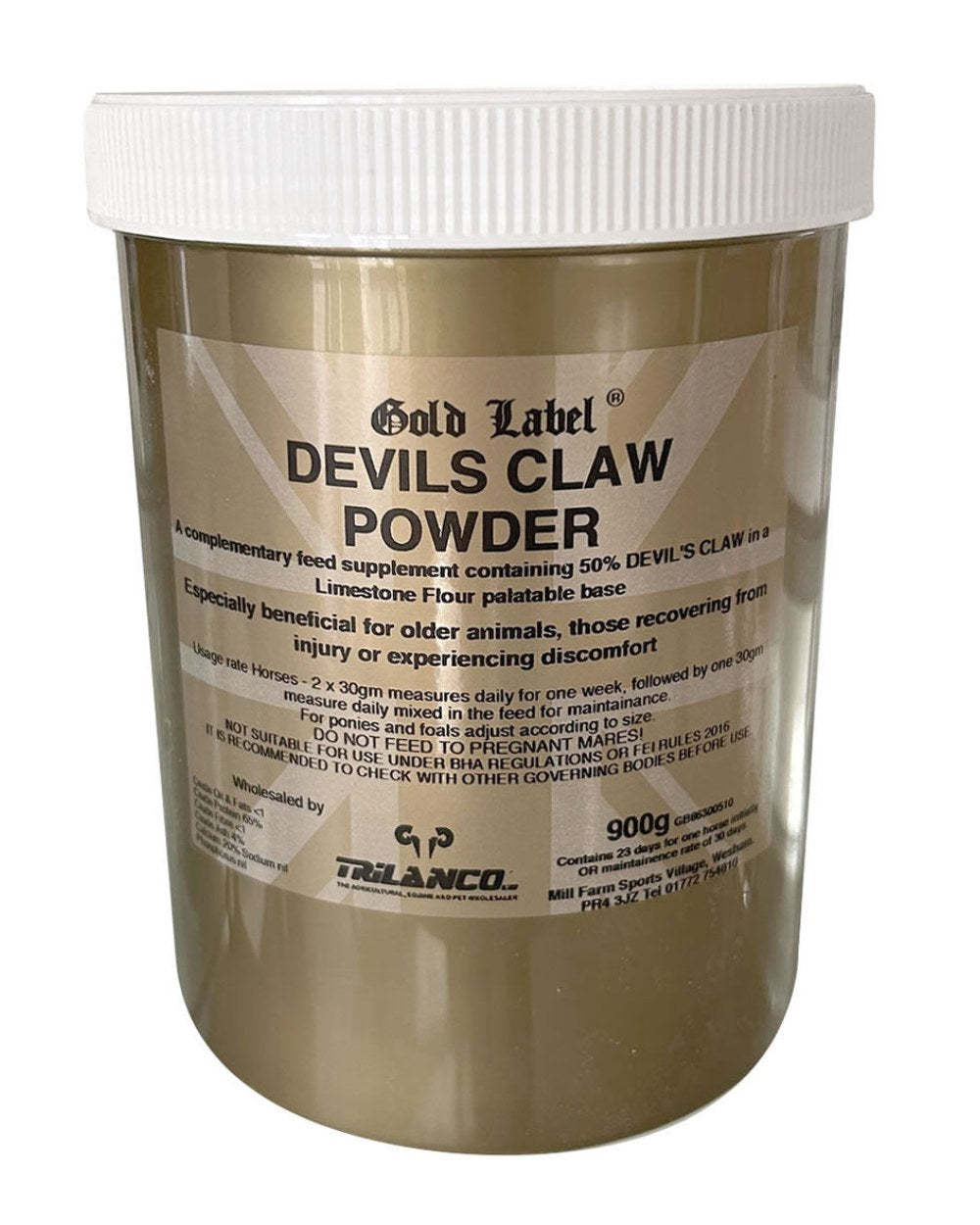 Gold Label Devils Claw Powder On A White Background