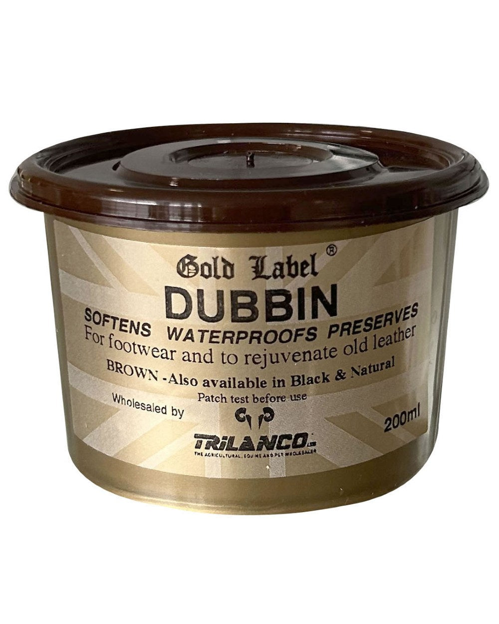 Brown Coloured Gold Label Dubbin On A White Background 