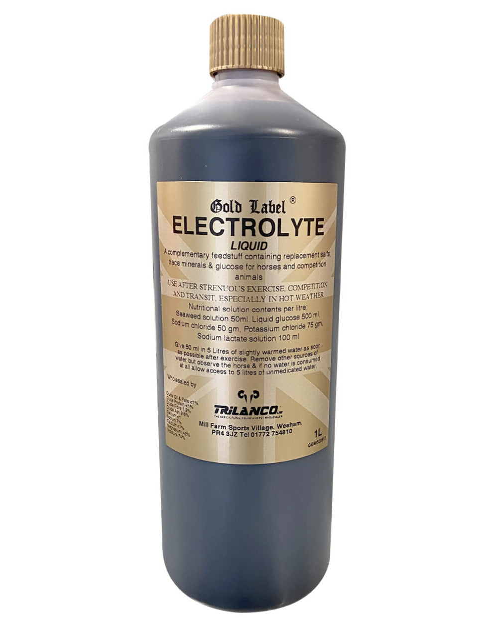 Gold Label Electrolyte Liquid On A White Background