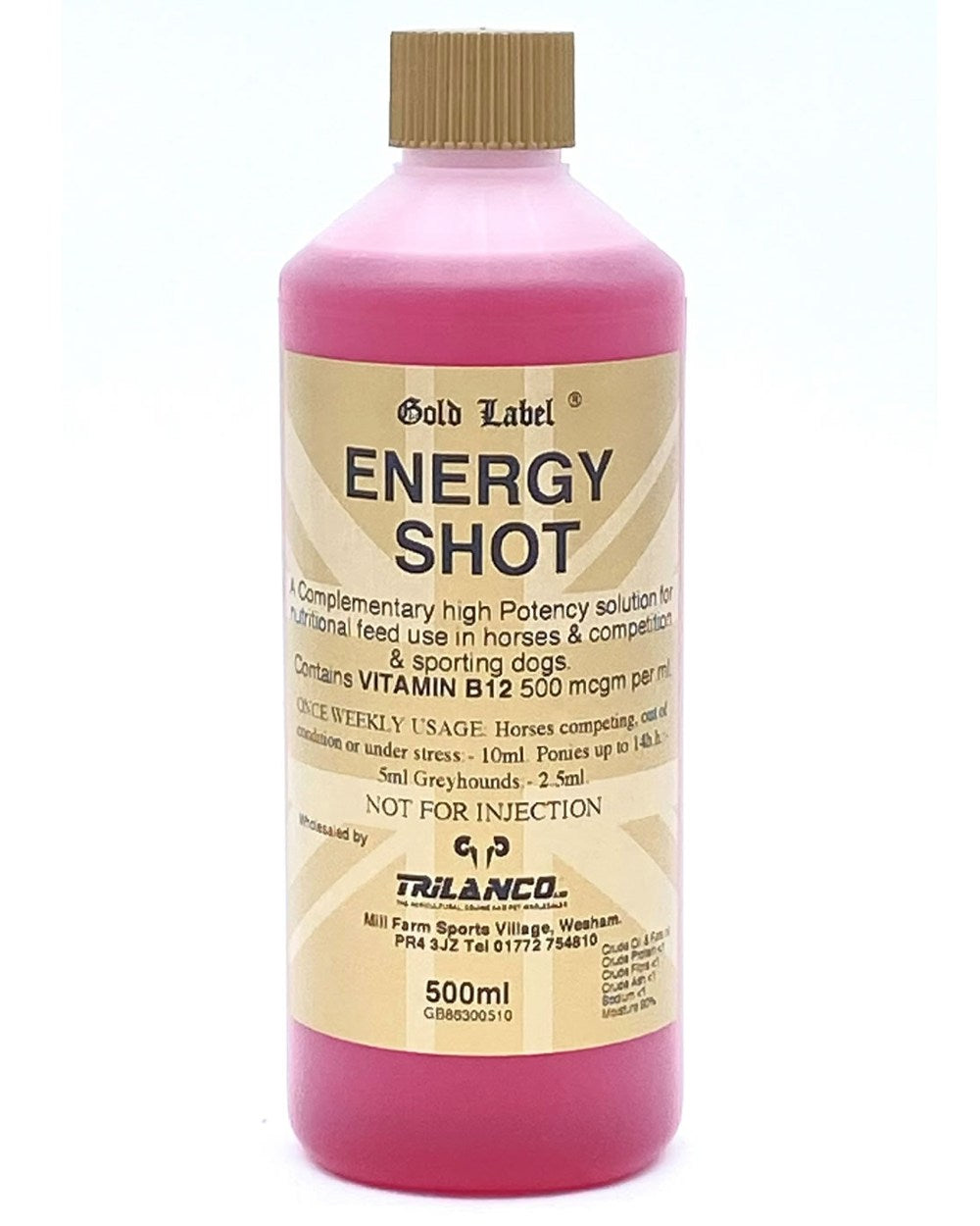 Gold Label Energy Shot On A White Background
