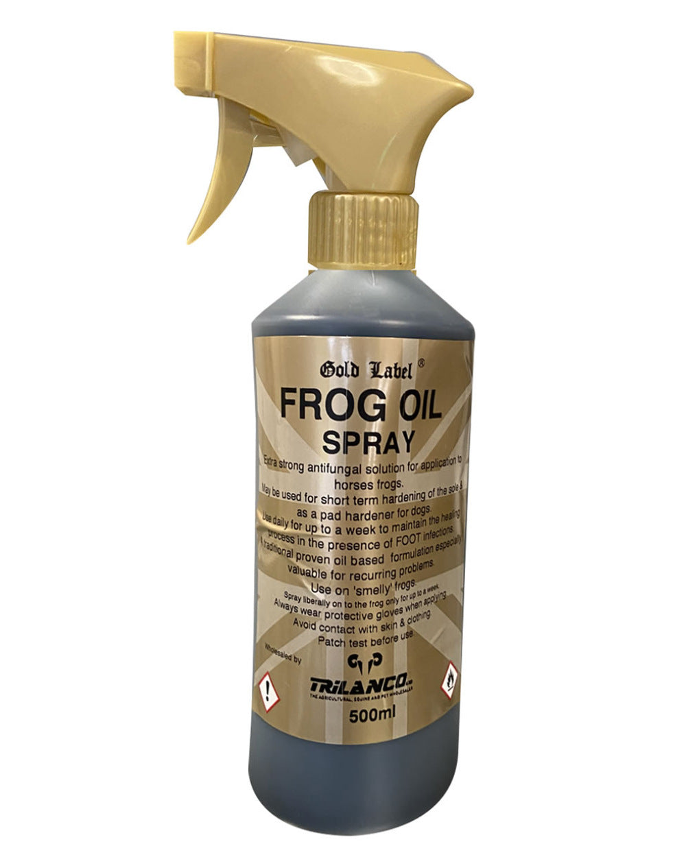 Gold Label Frog Oil Spray On A White Background