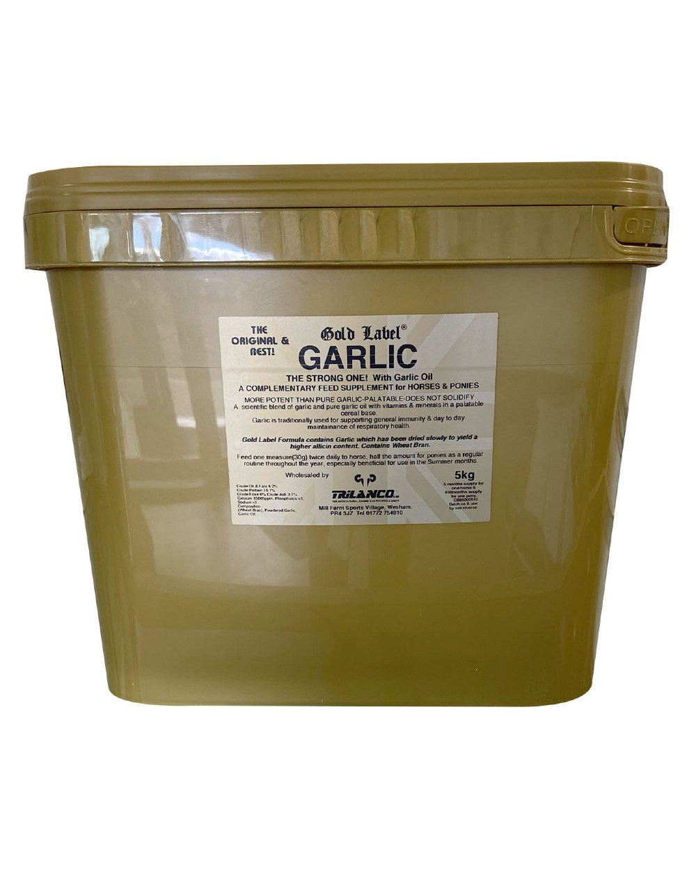 Gold Label Garlic Powder On A White Background