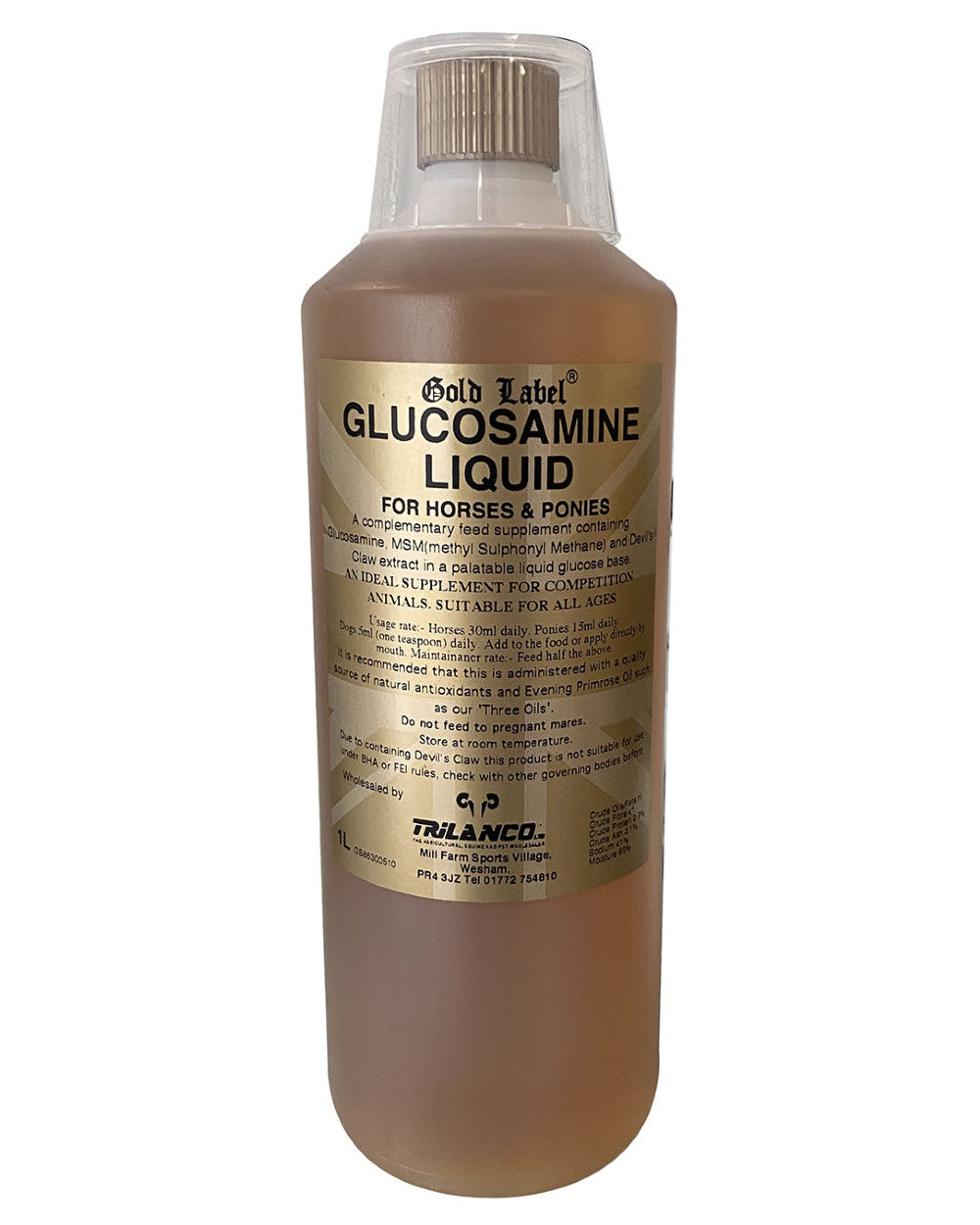 Gold Label Glucosamine Liquid On A White Background