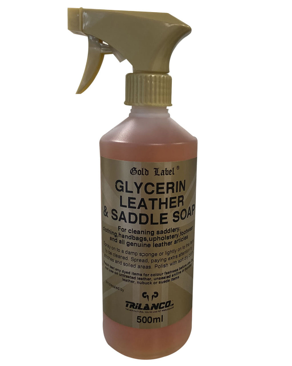 Gold Label Glycerin Leather &amp; Saddle Soap Liquid On A White Background