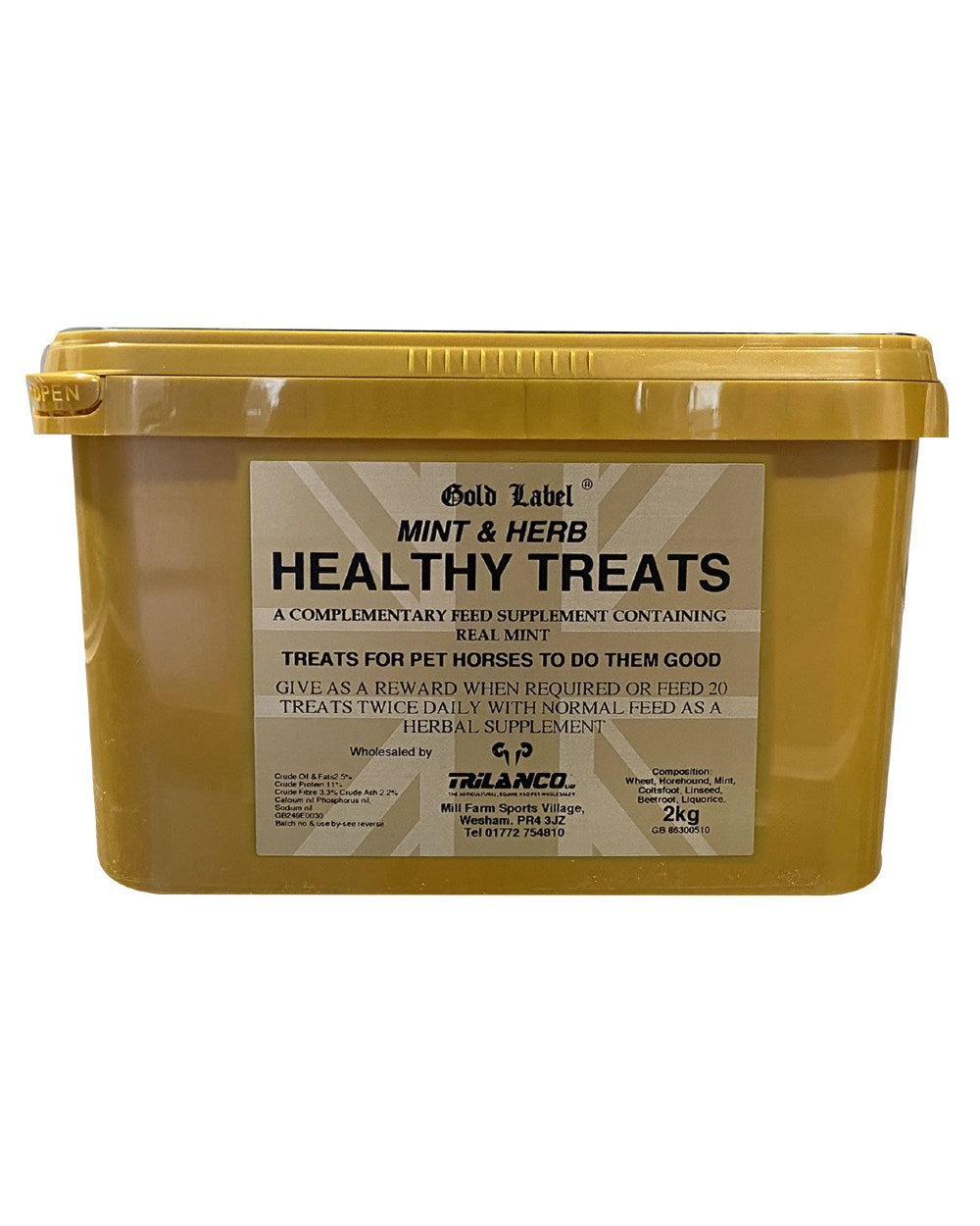 Gold Label Herbal Healthy Treats On A White Background