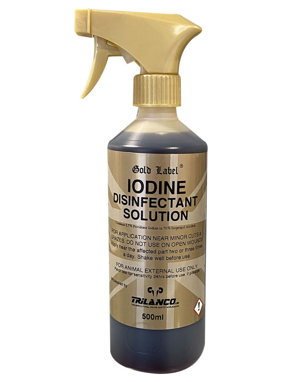 Gold Label Iodine Disinfectant Solution On A White Background