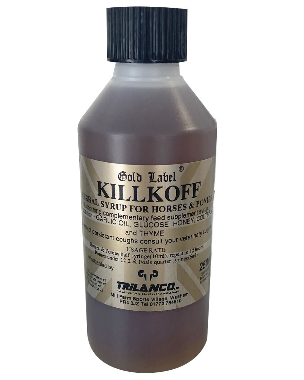 Gold Label Killkoff Herbal Syrup On A White Background