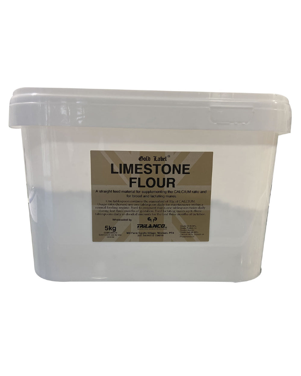 Gold Label Limestone Flour On A White Background