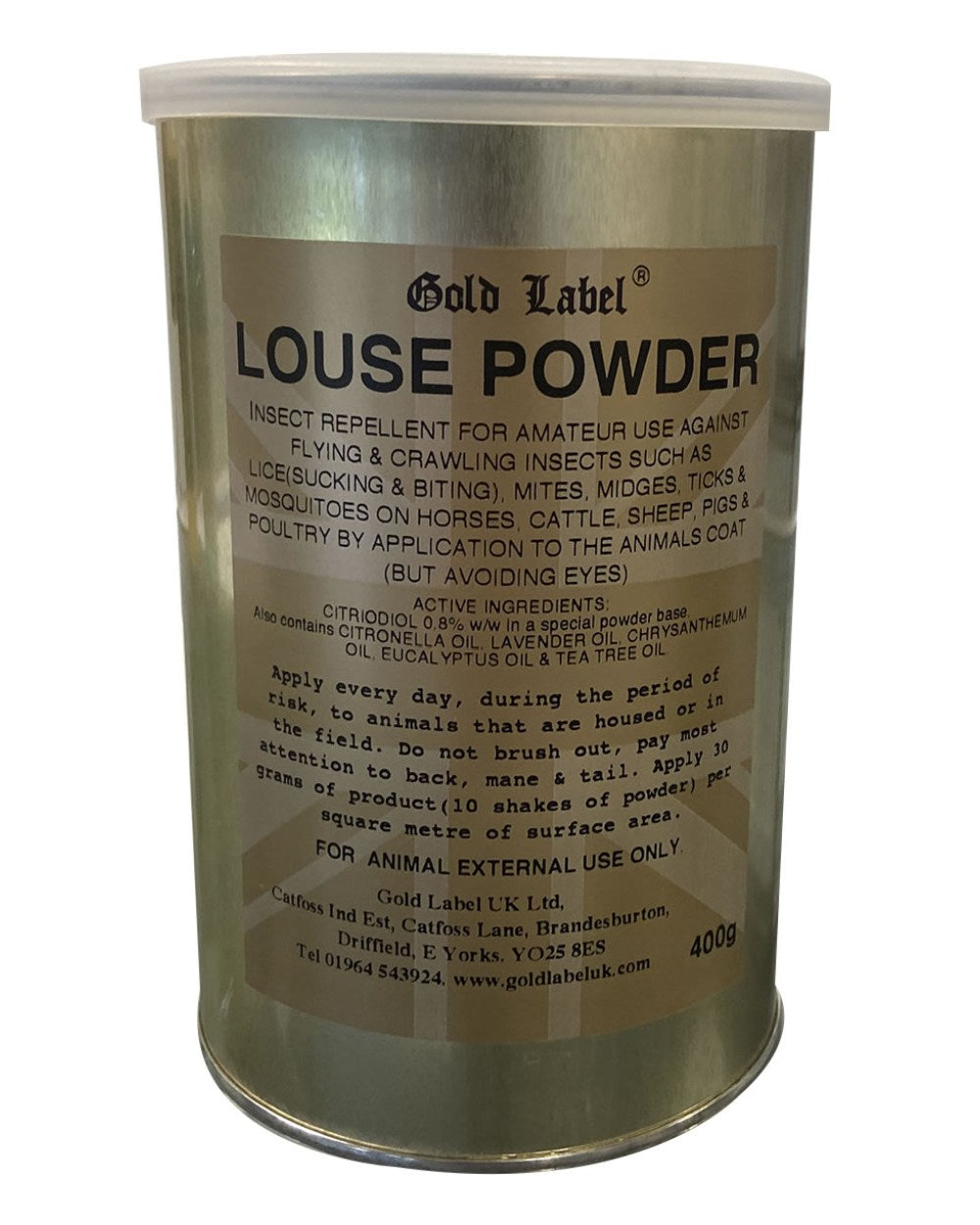 Gold Label Louse Powder On A White Background