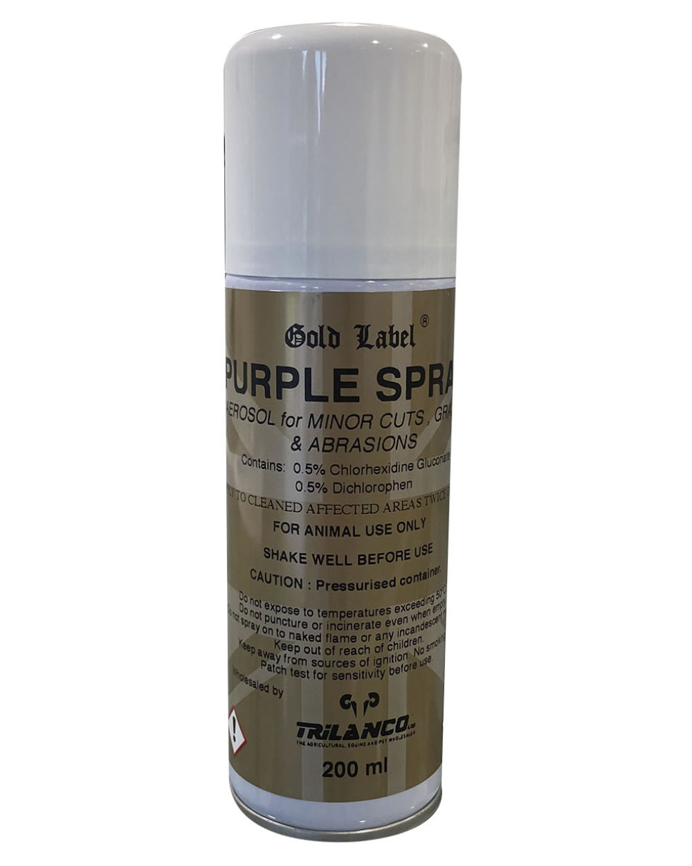 Gold Label Purple Spray On A White Background