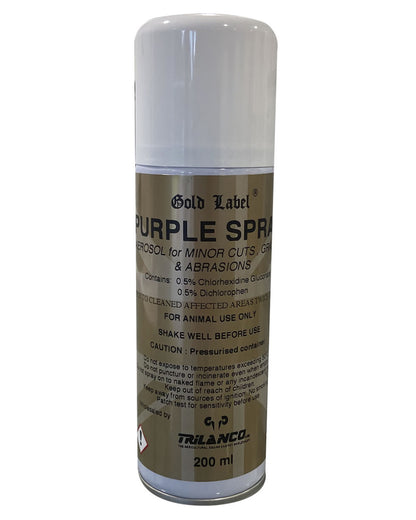 Gold Label Purple Spray On A White Background