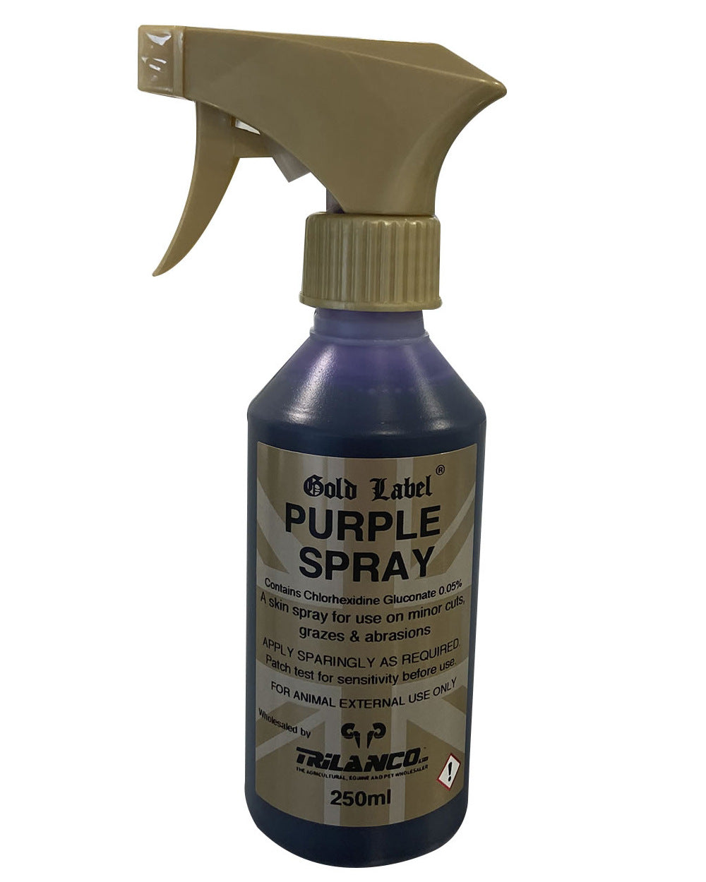 Gold Label Purple Spray On A White Background
