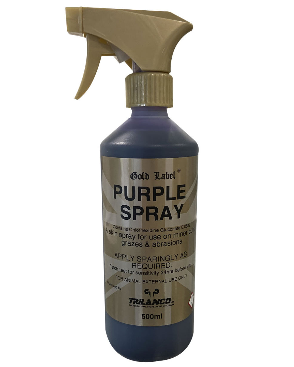 Gold Label Purple Spray On A White Background