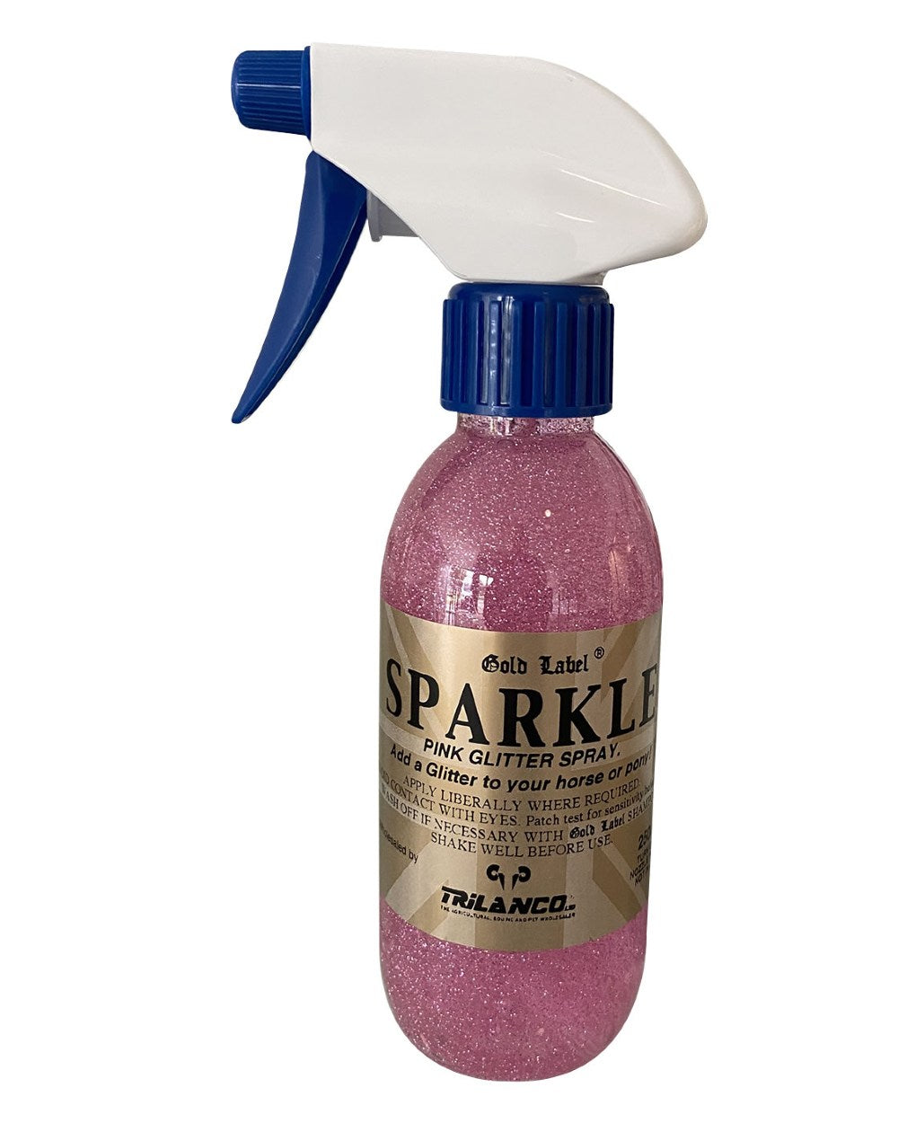 Pink Coloured Gold Label Sparkle Glitter Spray On A White Background 