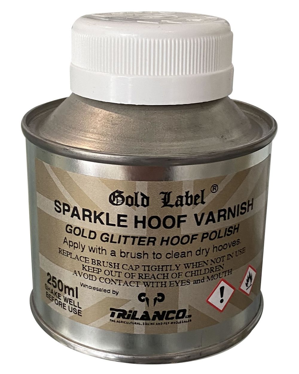 Gold Coloured Gold Label Sparkle Hoof Varnish On A White Background 