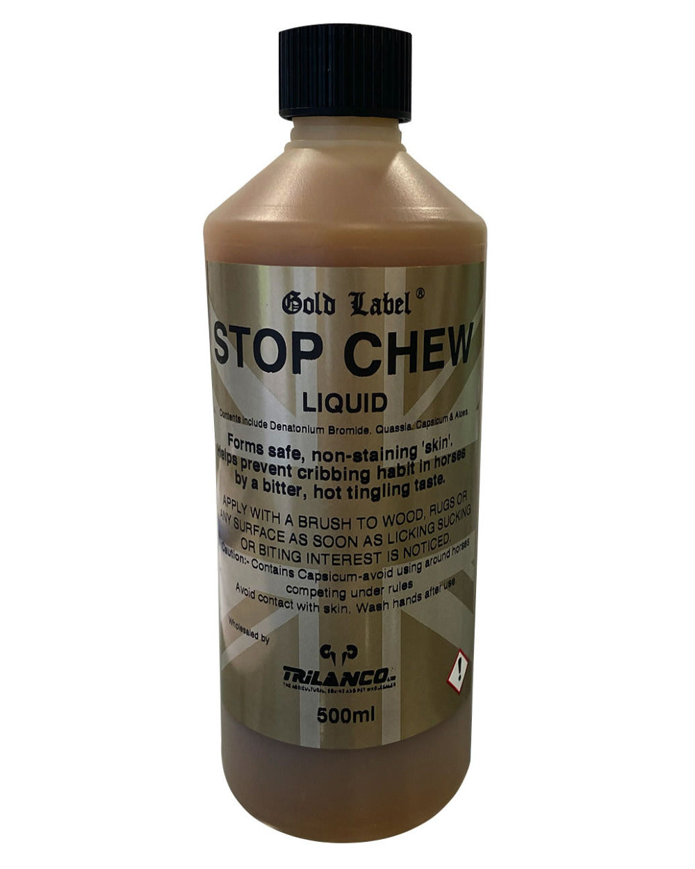 Gold Label Stop Chew Liquid On A White Background