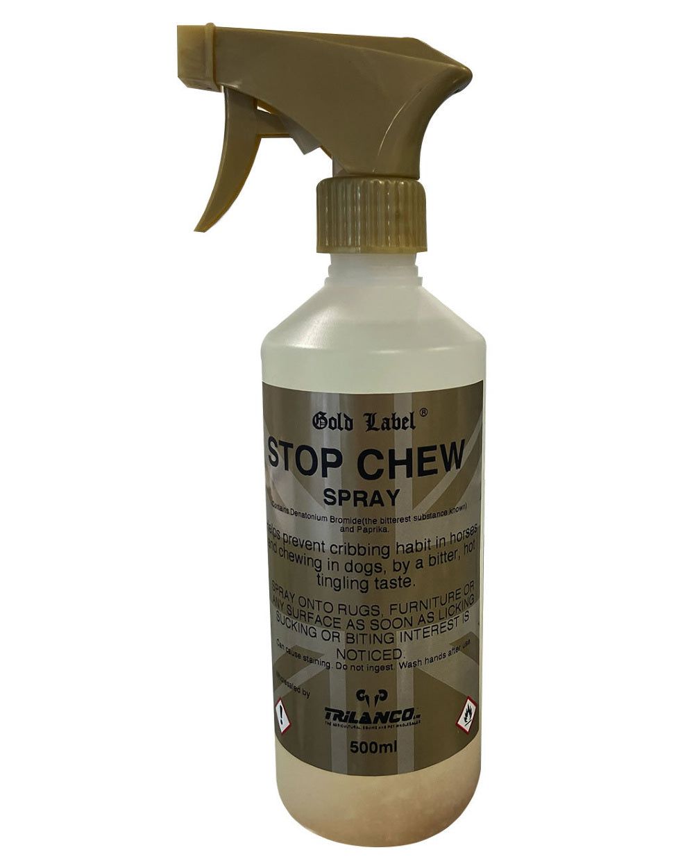 Gold Label Stop Chew Spray On A White Background