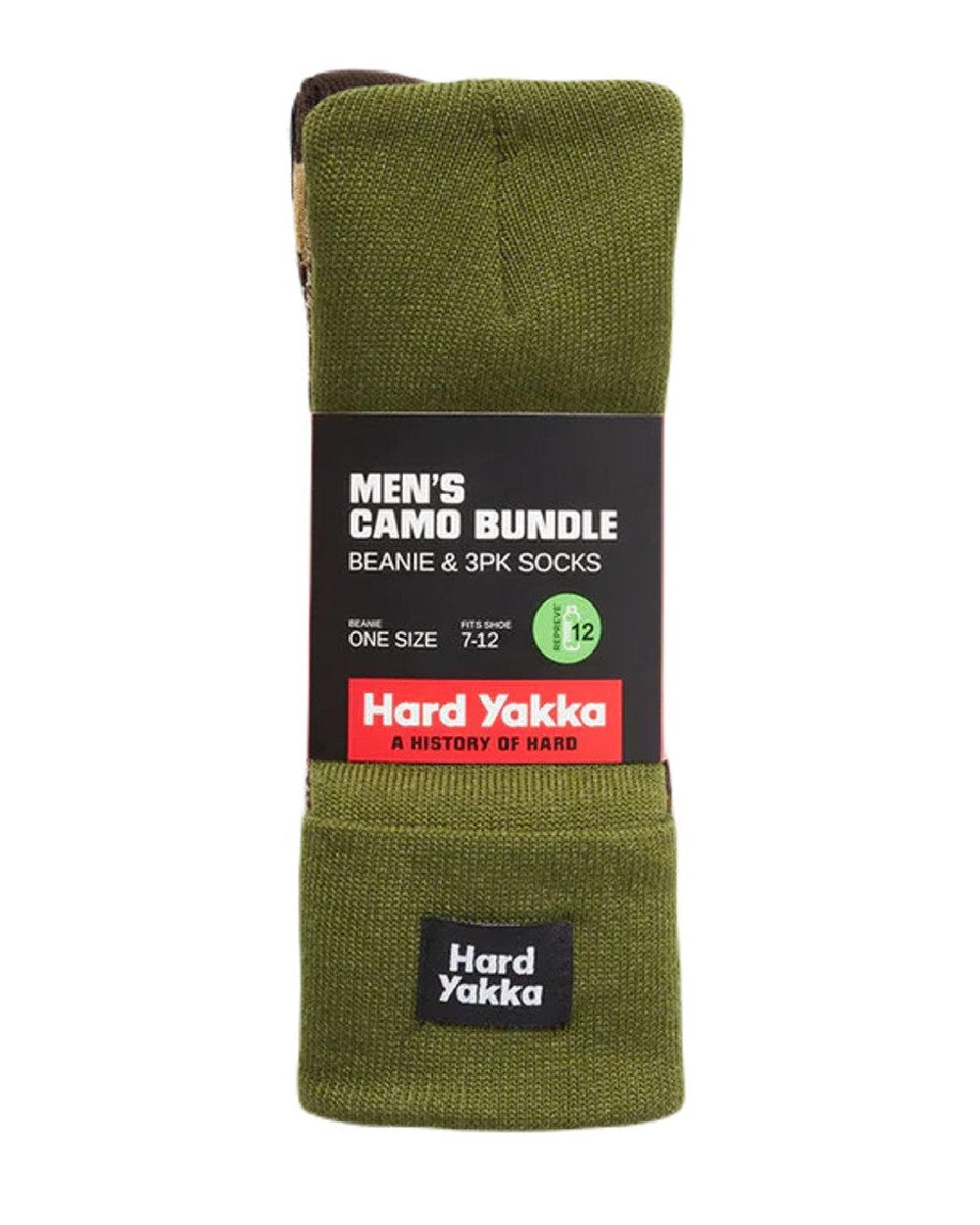 Multi Coloured Hard Yakka Crew Socks and Beanie Bundle on White Background
