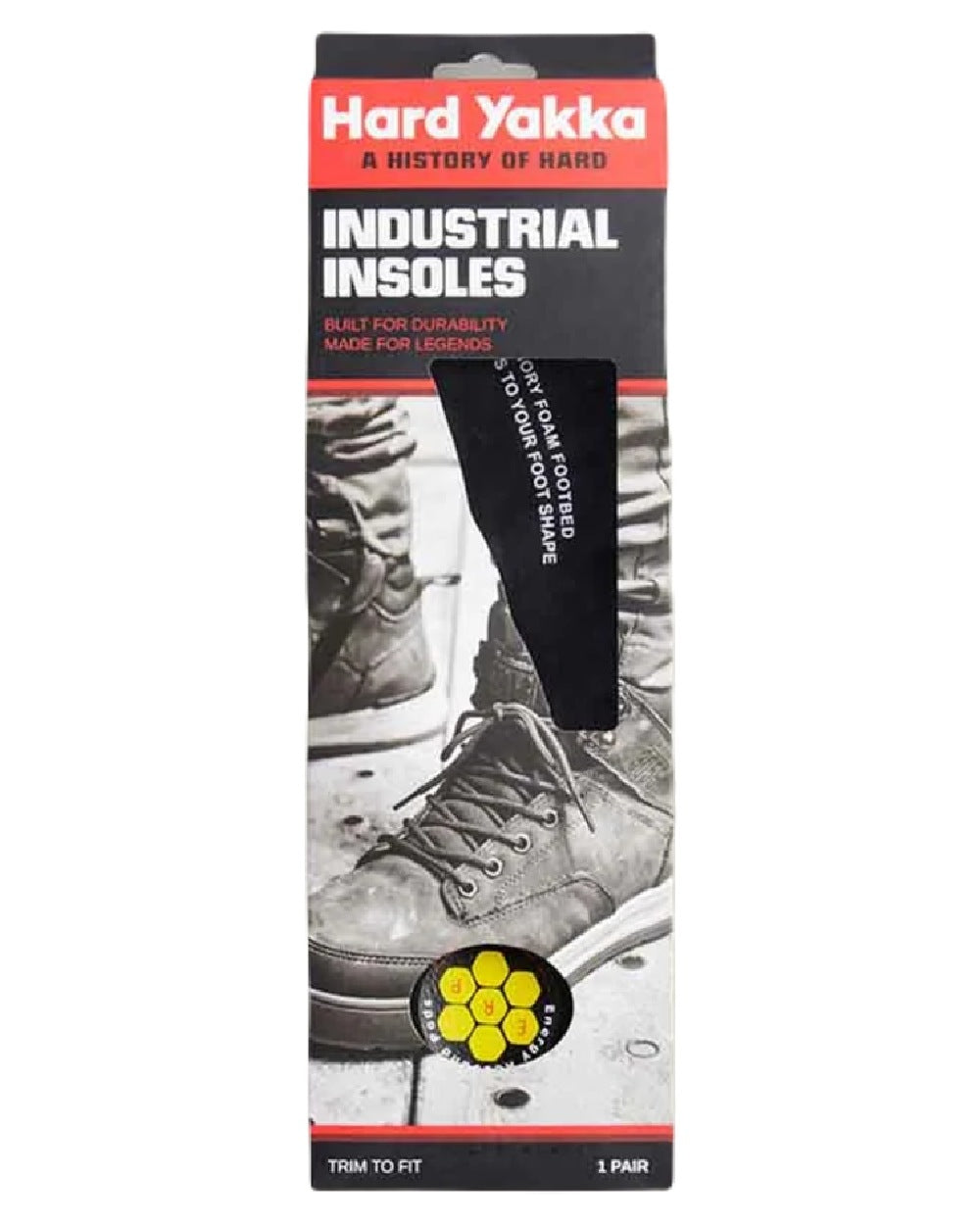 Black Coloured Hard Yakka Insoles on White Background
