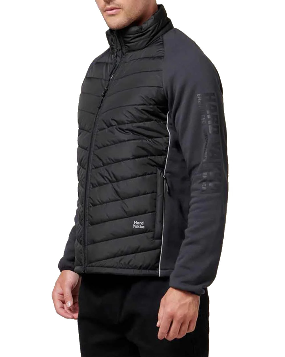 Black Coloured Hard Yakka Mens Apex Hybrid Jacket on White Background
