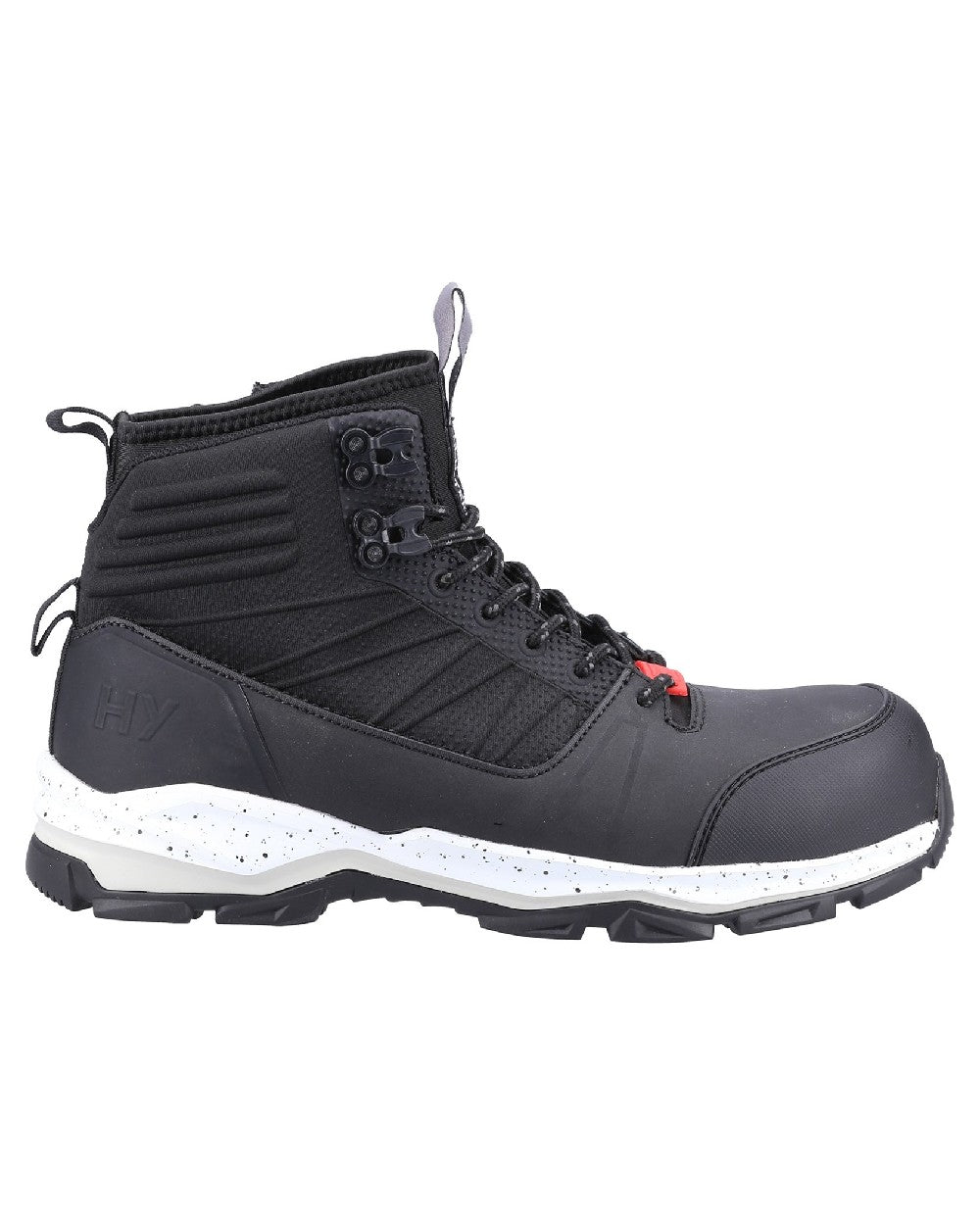 Black Coloured Hard Yakka Mens Neo 2.0 PR Hybrid Side Zip Safety Boots on White Background

