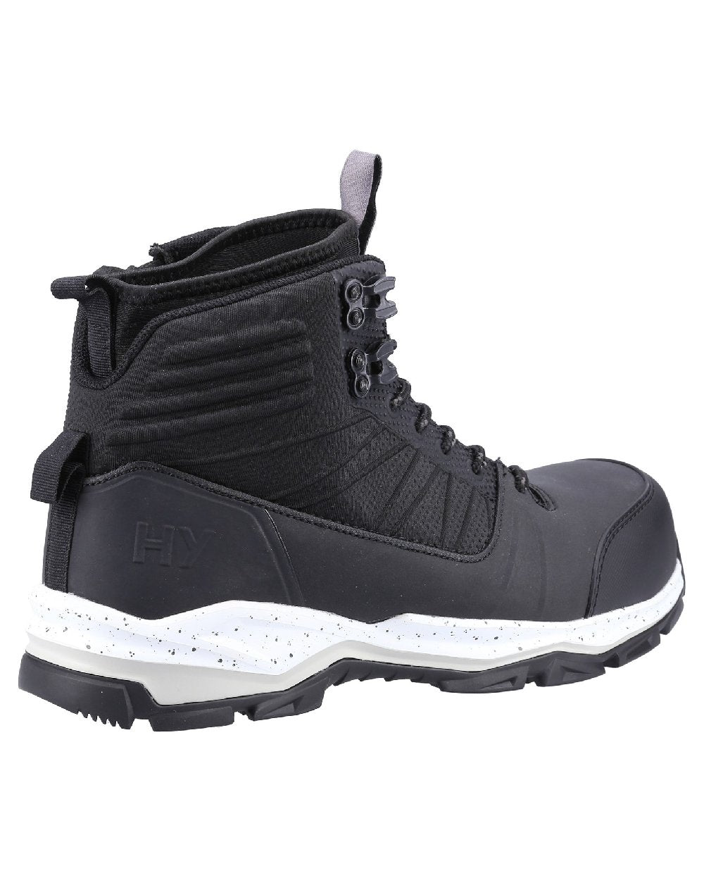 Black Coloured Hard Yakka Mens Neo 2.0 PR Hybrid Side Zip Safety Boots on White Background
