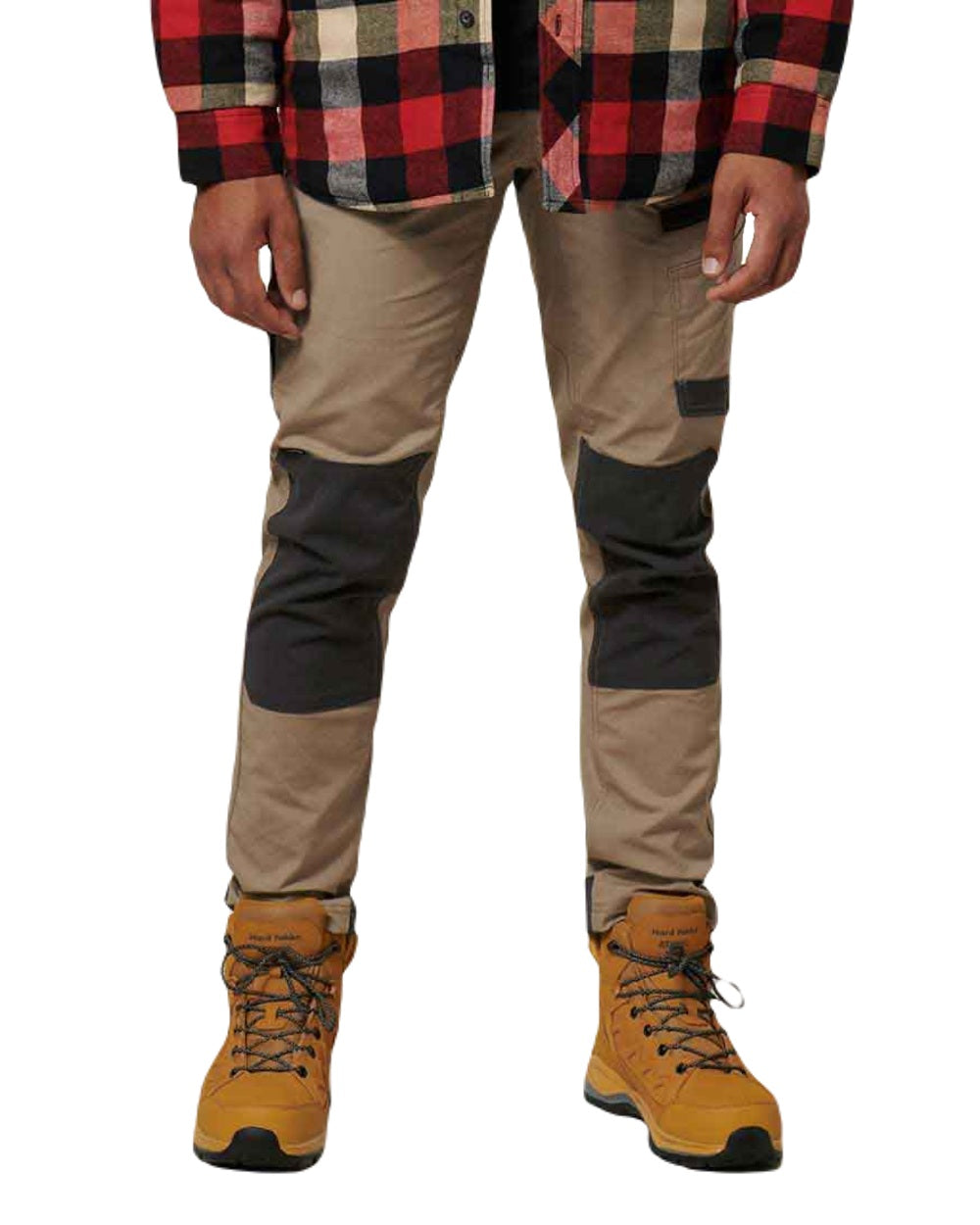 Desert Coloured Hard Yakka Mens Raptor Active Trousers on White Background

