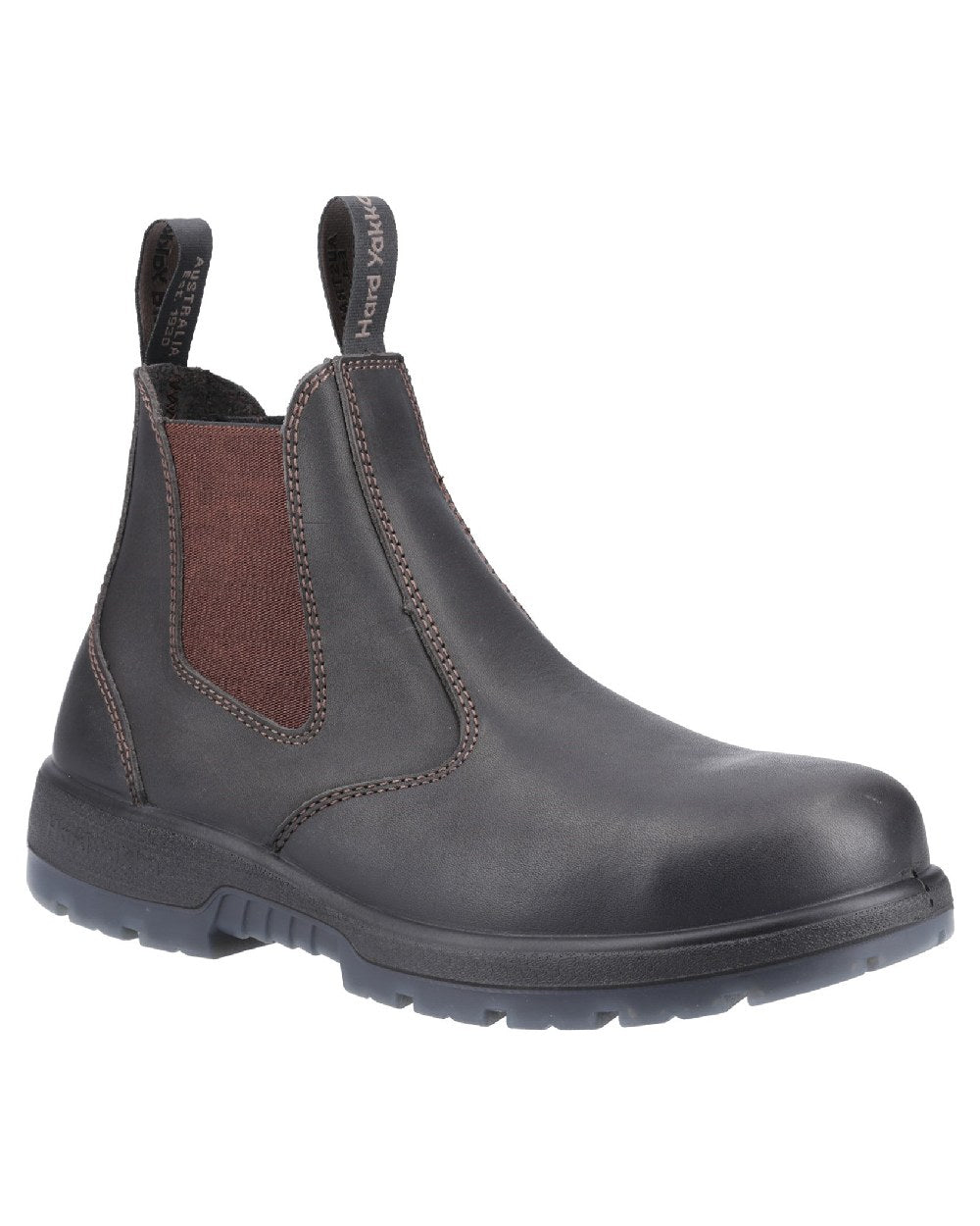 Brown Coloured Hard Yakka Outback Steel Toe Safety Dealer Boots on White Background
