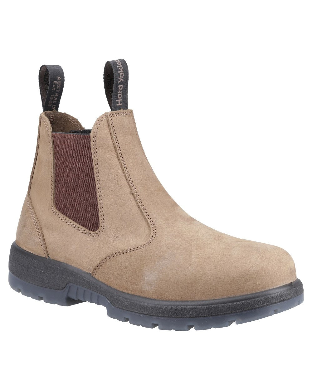 Crazyhorse Coloured Hard Yakka Outback Steel Toe Safety Dealer Boots on White Background
